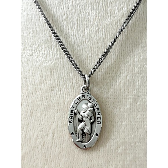 Saint Christopher Sterling Silver Star Pendant Chain Protection 10 in Necklace - Picture 1 of 3